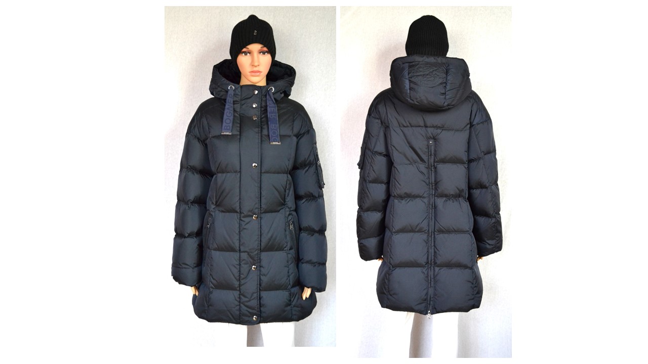 BOGNER FANJA DAMEN DAUNENMANTEL JACKE BLAU LOGO BÄNDER Gr 40 ML NEU