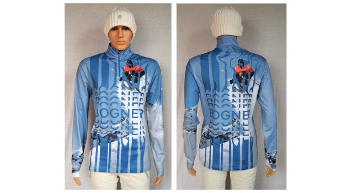 BOGNER VERTI HERREN SKI LONGSLEEVE FIRST LAYER STRETCH UNTERZIEHER BLAU MUSTER Gr L NEU