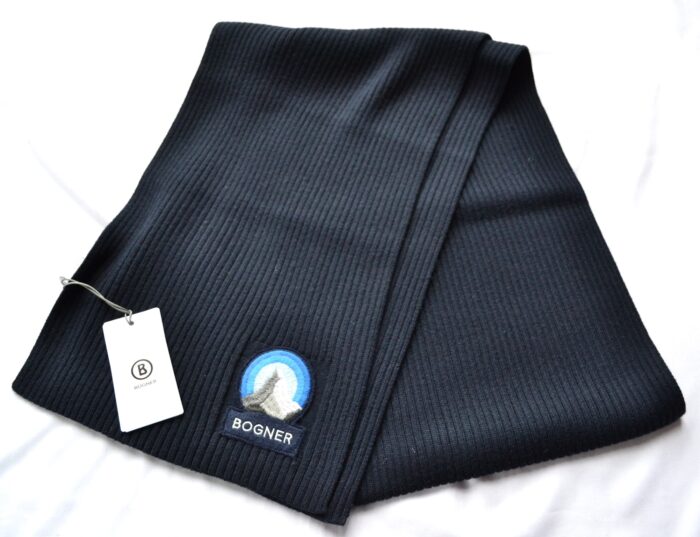 BOGNER SCHAL HERREN DAMEN BAILEE BLAU LOGO PATCH 180x25 NEU