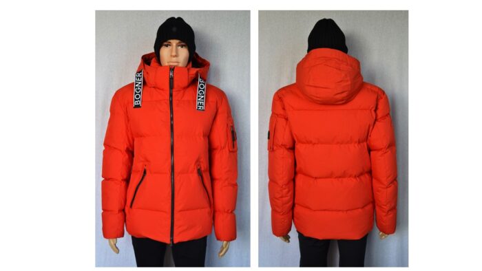 BOGNER JAMY HERREN DAUNENJACKE JACKE ROT LOGO BÄNDER Gr 52 XL NEU