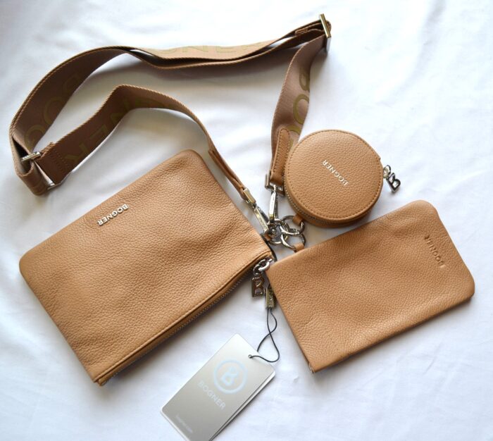 BOGNER PONTRESINA MARLY DAMEN MULTIPOCKET BAG MIT UMHÄNGEGURT TASCHE LEDER BEIGE NEU