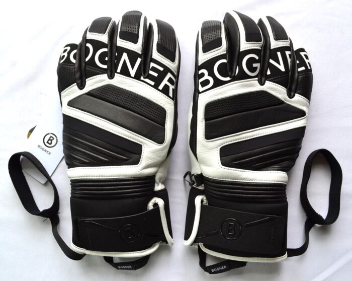 BOGNER SILVAN HERREN SKI HANDSCHUHE SCHWARZ-WEIß LEDER GLOVES Gr 9,5 L-XL NEU