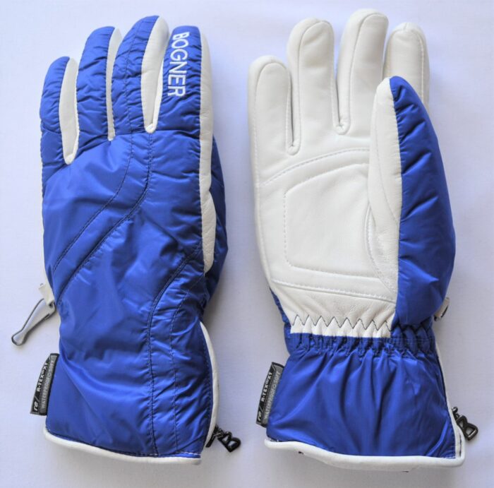 BOGNER DAMEN SKI HANDSCHUHE GLOVES TEILLEDER HOLLY BLAU-WEIß Gr 7 S NEU
