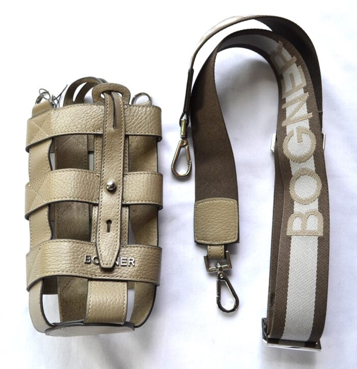 BOGNER LEDER UMHÄNGETASCHE BOTTLEBAG EDDA UNISEX FLASCHENTASCHE TASCHE MIT GURT BAG TAUPE NEU – Bild 4