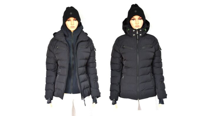 BOGNER DAMEN DAUNEN SKIJACKE JACKE MIT SOFTSHELL INLAYER SCHWARZ Gr 36 S NEU