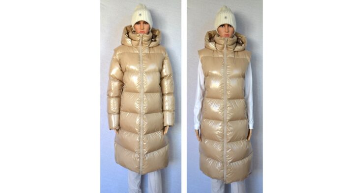 BOGNER ASTA FIRE+ICE 2 IN 1 DAMEN DAUNENMANTEL WESTE OVERSIZE BEIGE SHINY Gr 36 (38-40) NEU