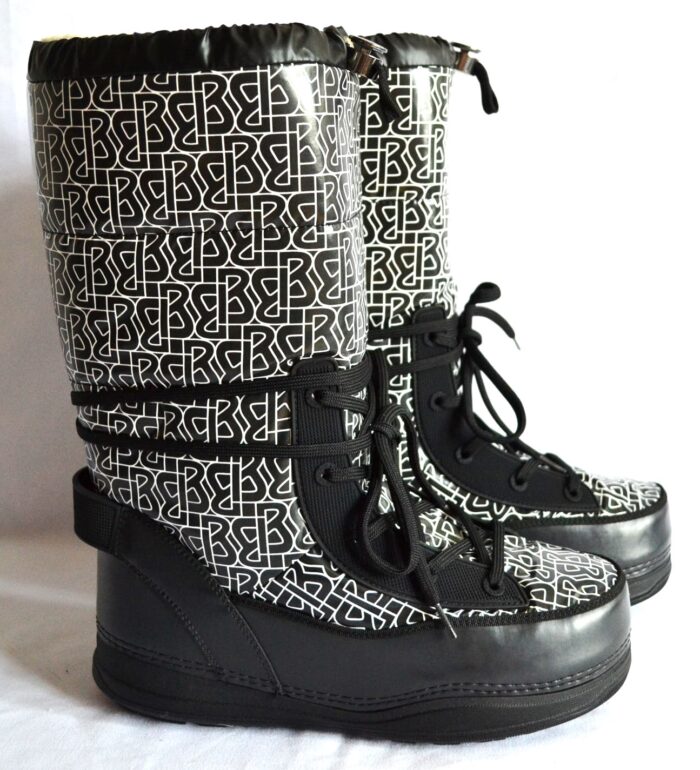 BOGNER LES ARCS DAMEN SCHNEEBOOTS STIEFEL SNOW BOOTS SCHWARZ-WEIß LOGO PRINT Gr 40 NEU