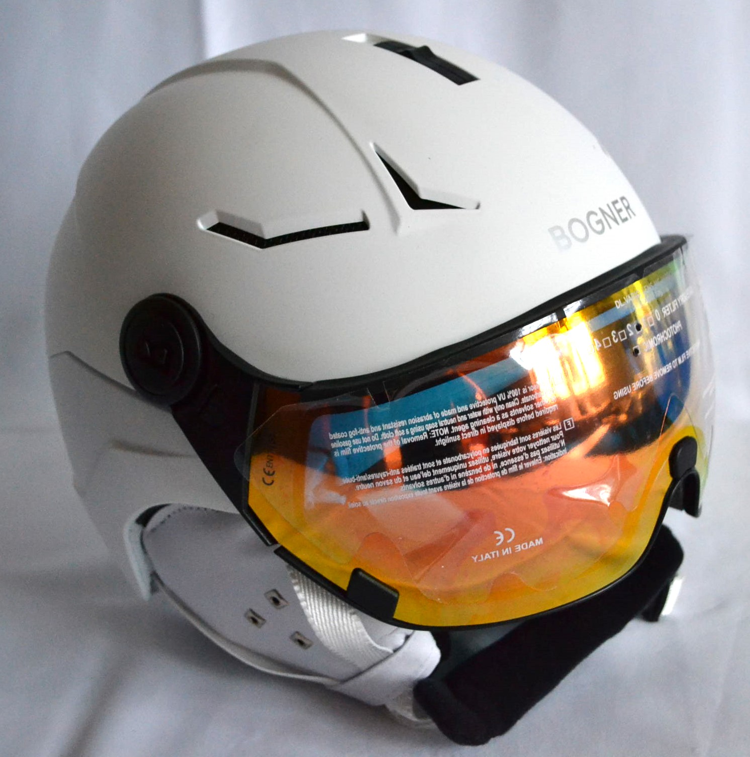 BOGNER KITZBÜHEL SKIHELM MIT VISIER SKI HERREN DAMEN HELMET WEIß Gr M 56-58 cm NEU OVP