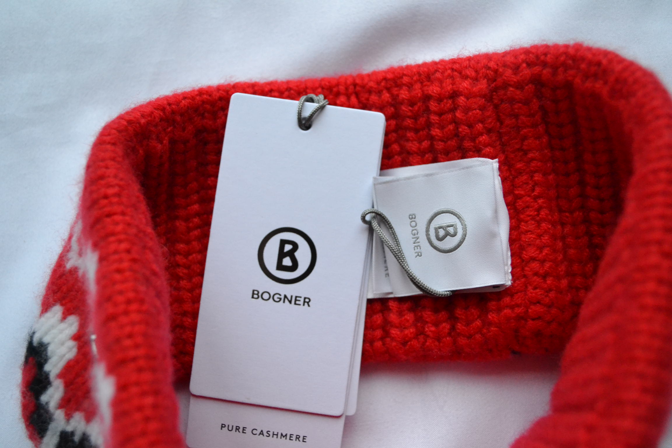 BOGNER LOCA 100% KASCHMIR DAMEN STIRNBAND ROT-WEIß LOGO NEU – Bild 4