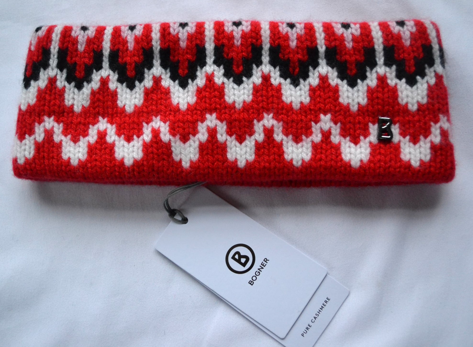BOGNER LOCA 100% KASCHMIR DAMEN STIRNBAND ROT-WEIß LOGO NEU