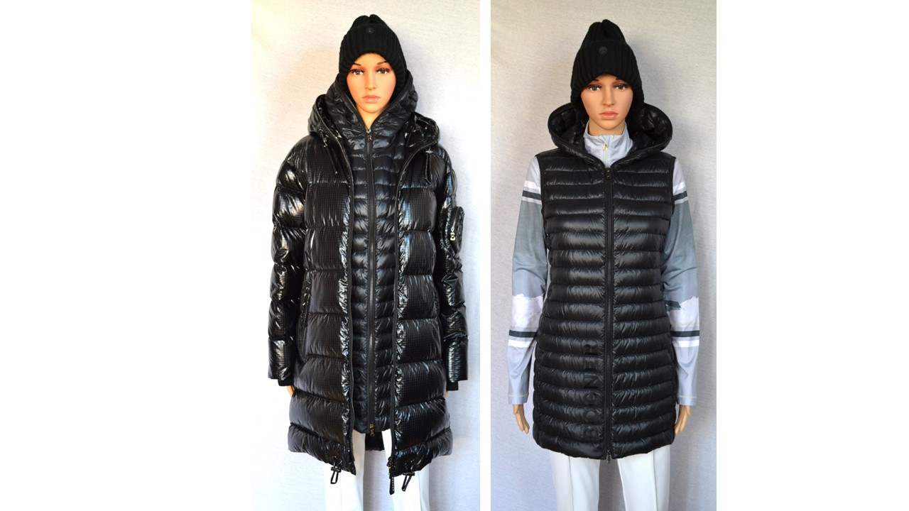BOGNER JOLIE 2 in 1 DAUNENMANTEL mit DAUNENWESTE SCHWARZ UVP 1795 € Gr 34-36 NEU