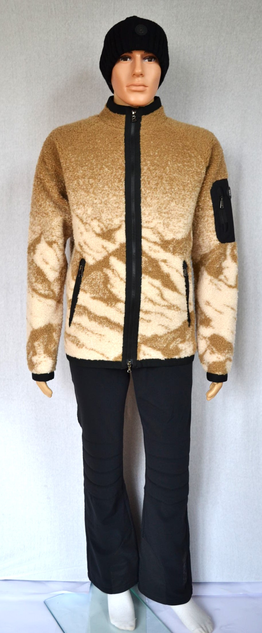 BOGNER GREGOR HERREN WOLLMIX TEDDY JACKE MIT FUTTER BEIGE-BRAUN BERGE MUSTER Gr 50 L NEU – Bild 2