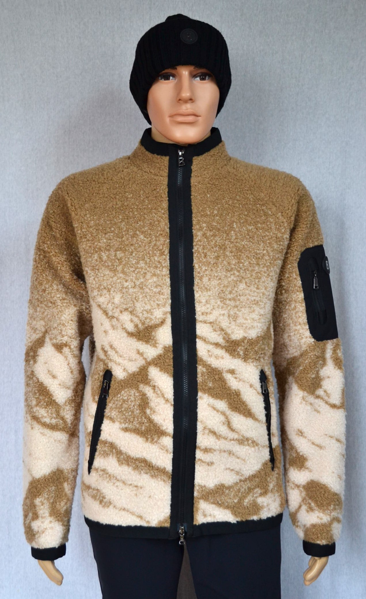 BOGNER GREGOR HERREN WOLLMIX TEDDY JACKE MIT FUTTER BEIGE-BRAUN BERGE MUSTER Gr 50 L NEU – Bild 3