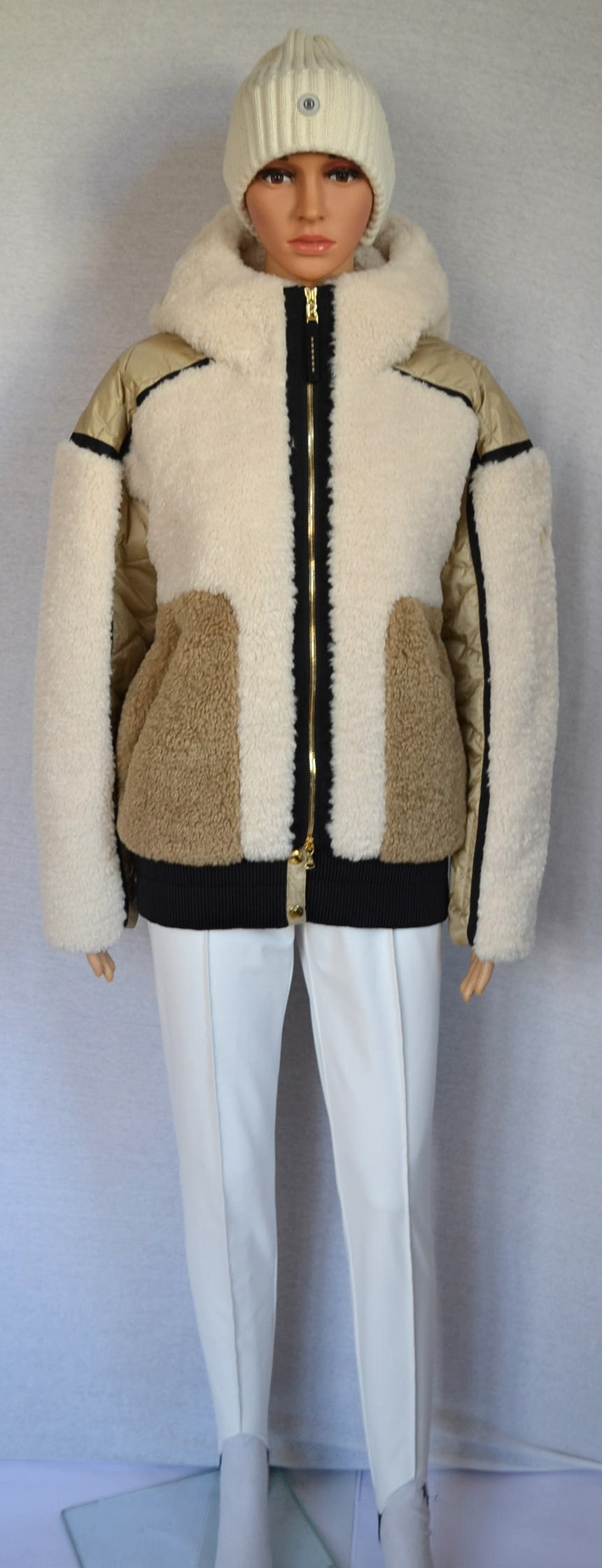 BOGNER KORA DAMEN SKIJACKE OVERSIZE WEIß-BEIGE TEDDYFELL Gr 36 S NEU – Bild 2