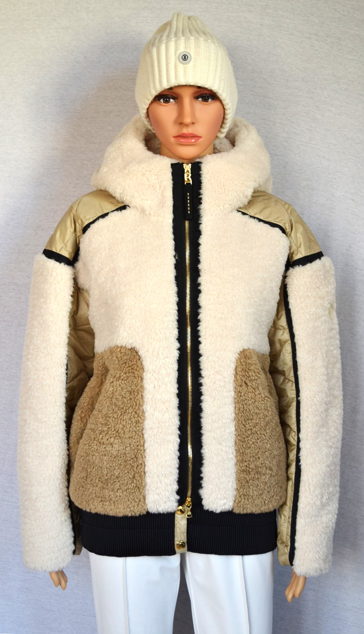 BOGNER KORA DAMEN SKIJACKE OVERSIZE WEIß-BEIGE TEDDYFELL Gr 36 S NEU – Bild 3