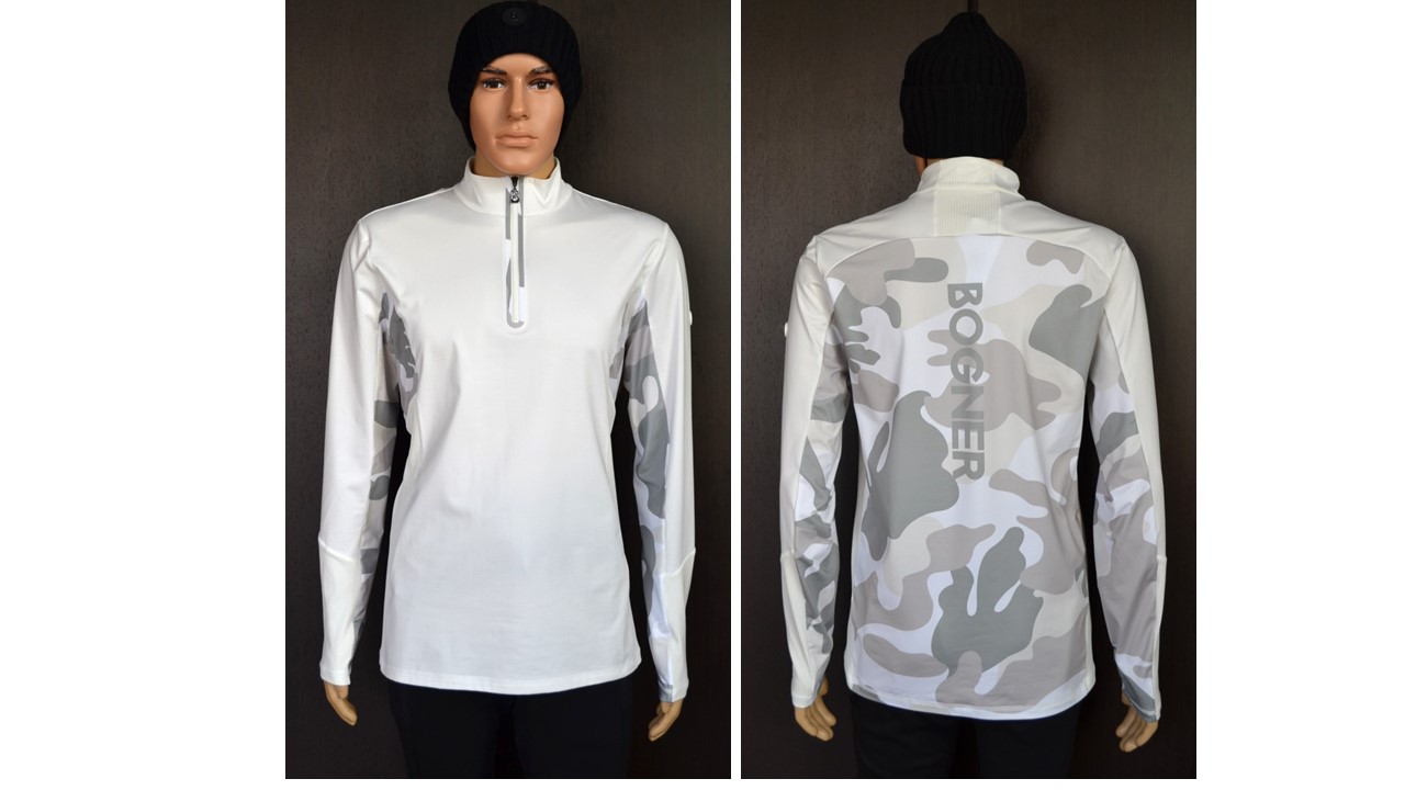 BOGNER FLORIAN HERREN SKI LONGSLEEVE FIRST LAYER STRETCH UNTERZIEHER WEIß CAMO Gr L 50 NEU