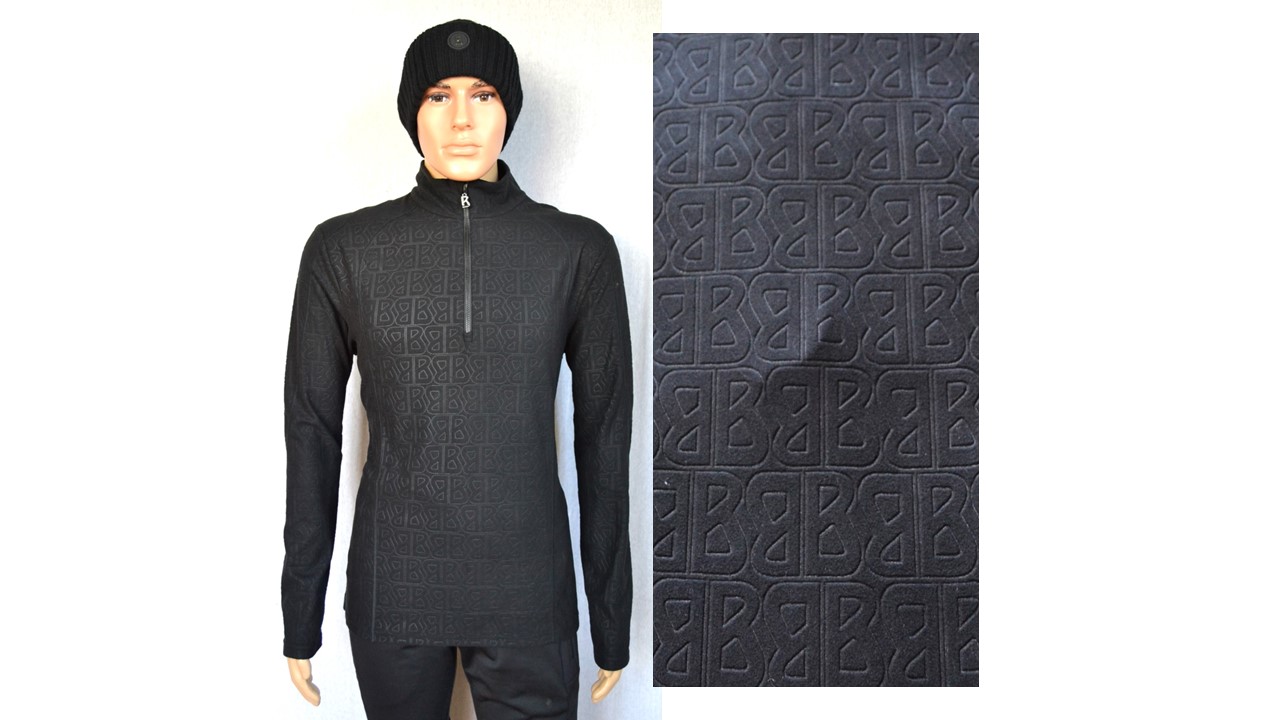 BOGNER HARRY HERREN SKI FLEECE LONGSLEEVE FIRST LAYER UNTERZIEHER SCHWARZ LOGO PRINT Gr L 50 NEU