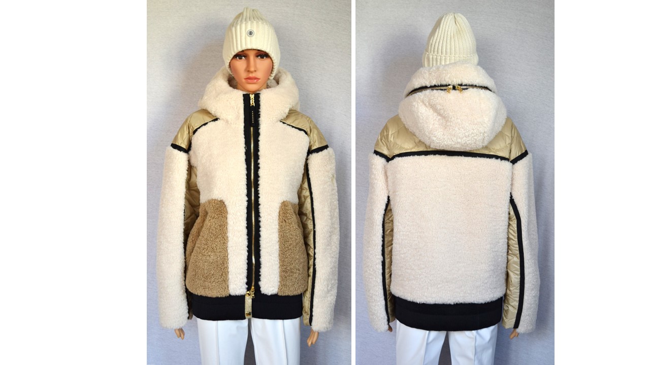 BOGNER KORA DAMEN SKIJACKE OVERSIZE WEIß-BEIGE TEDDYFELL Gr 36 S NEU