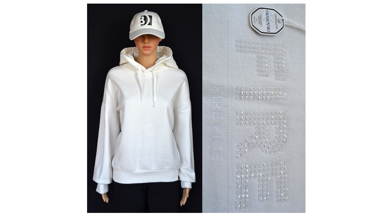 BOGNER FIRE+ICE NELLY 2 DAMEN HOODIE SWEATSHIRT WEIß LOGO AUS SWAROVSKI® KRISTALLEN Gr S-M NEU
