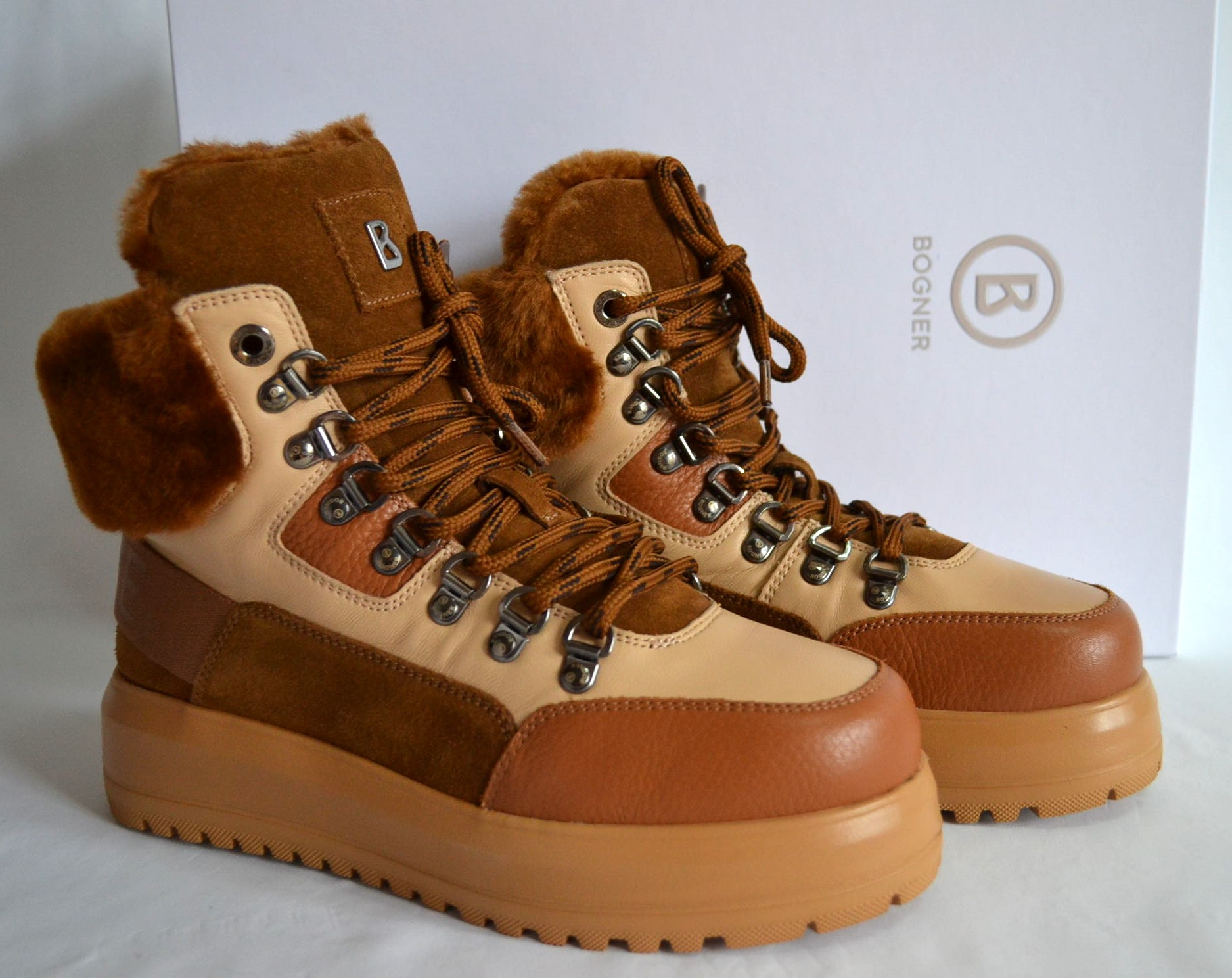 BOGNER ANTWERP DAMEN LEDER BOOTS MIT LAMMFELL FUTTER BRAUN Gr 37 NEU OVP – Bild 3