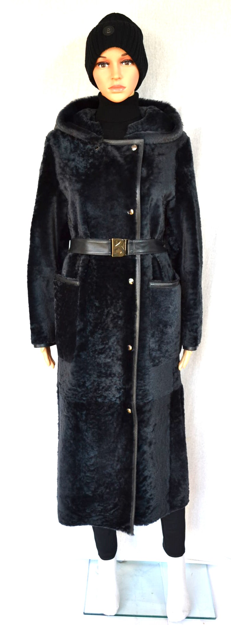 BOGNER PEYTON DAMEN LANGE LAMMFELLMANTEL LAMMFELL / LEDER MANTEL MIT GÜRTEL DARK GREY WOMEN Gr 36 - 38 S-MNEU – Bild 4