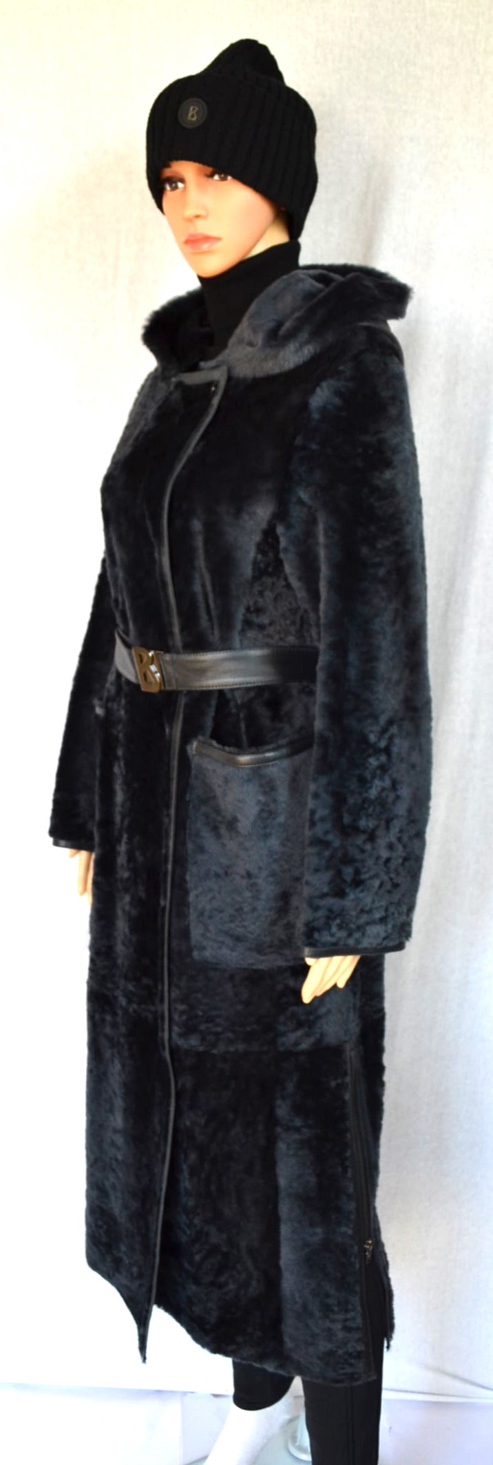 BOGNER PEYTON DAMEN LANGE LAMMFELLMANTEL LAMMFELL / LEDER MANTEL MIT GÜRTEL DARK GREY WOMEN Gr 36 - 38 S-MNEU – Bild 6