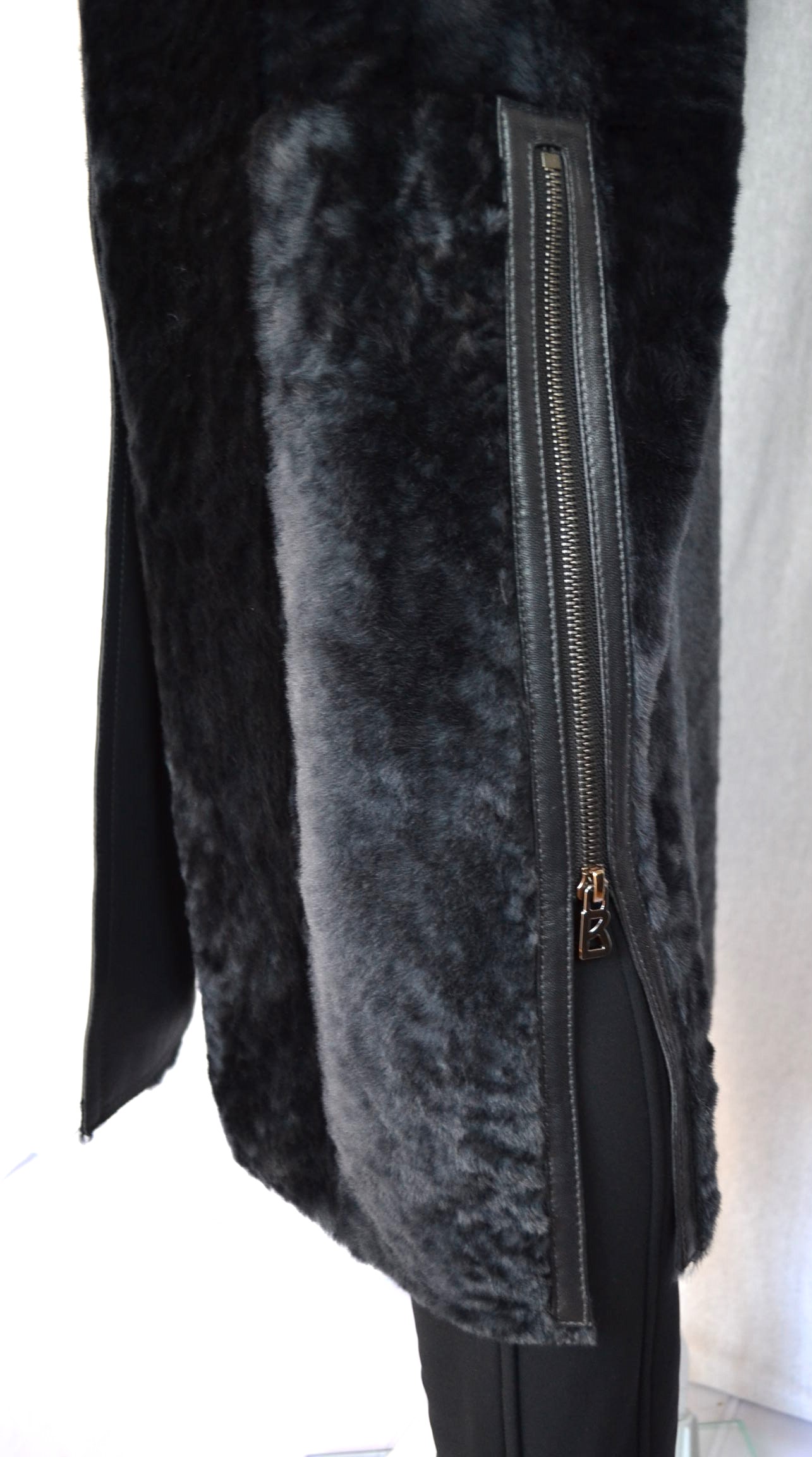 BOGNER PEYTON DAMEN LANGE LAMMFELLMANTEL LAMMFELL / LEDER MANTEL MIT GÜRTEL DARK GREY WOMEN Gr 36 - 38 S-MNEU – Bild 7