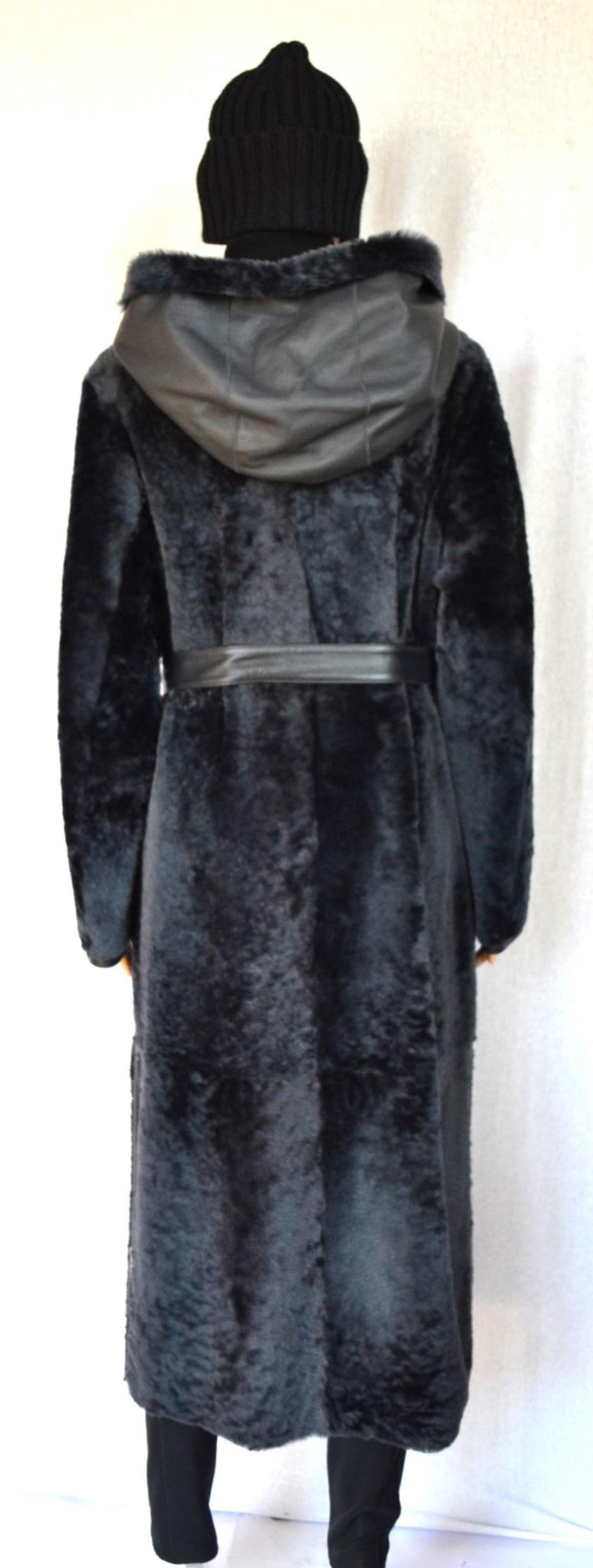 BOGNER PEYTON DAMEN LANGE LAMMFELLMANTEL LAMMFELL / LEDER MANTEL MIT GÜRTEL DARK GREY WOMEN Gr 36 - 38 S-MNEU – Bild 8