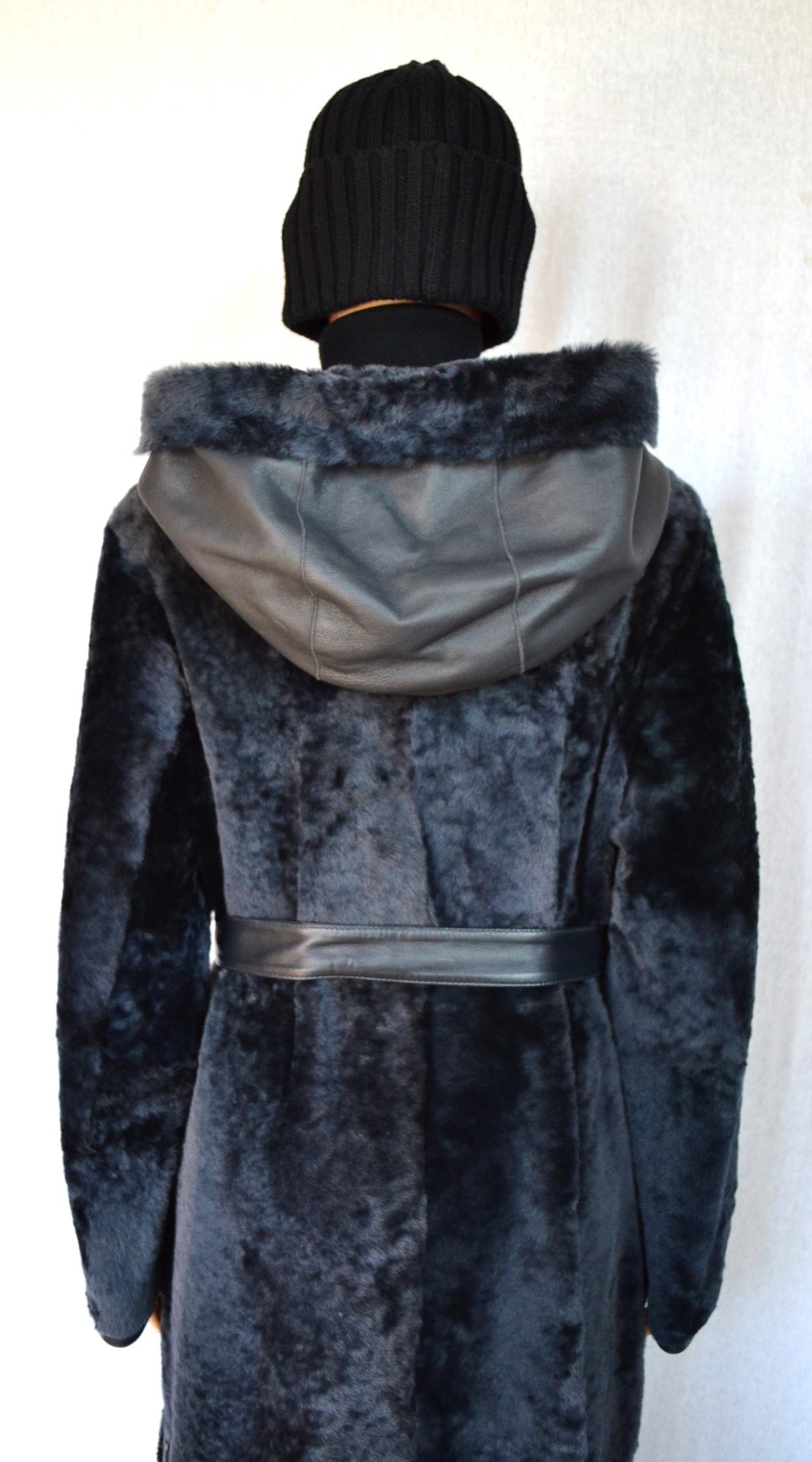 BOGNER PEYTON DAMEN LANGE LAMMFELLMANTEL LAMMFELL / LEDER MANTEL MIT GÜRTEL DARK GREY WOMEN Gr 36 - 38 S-MNEU – Bild 9