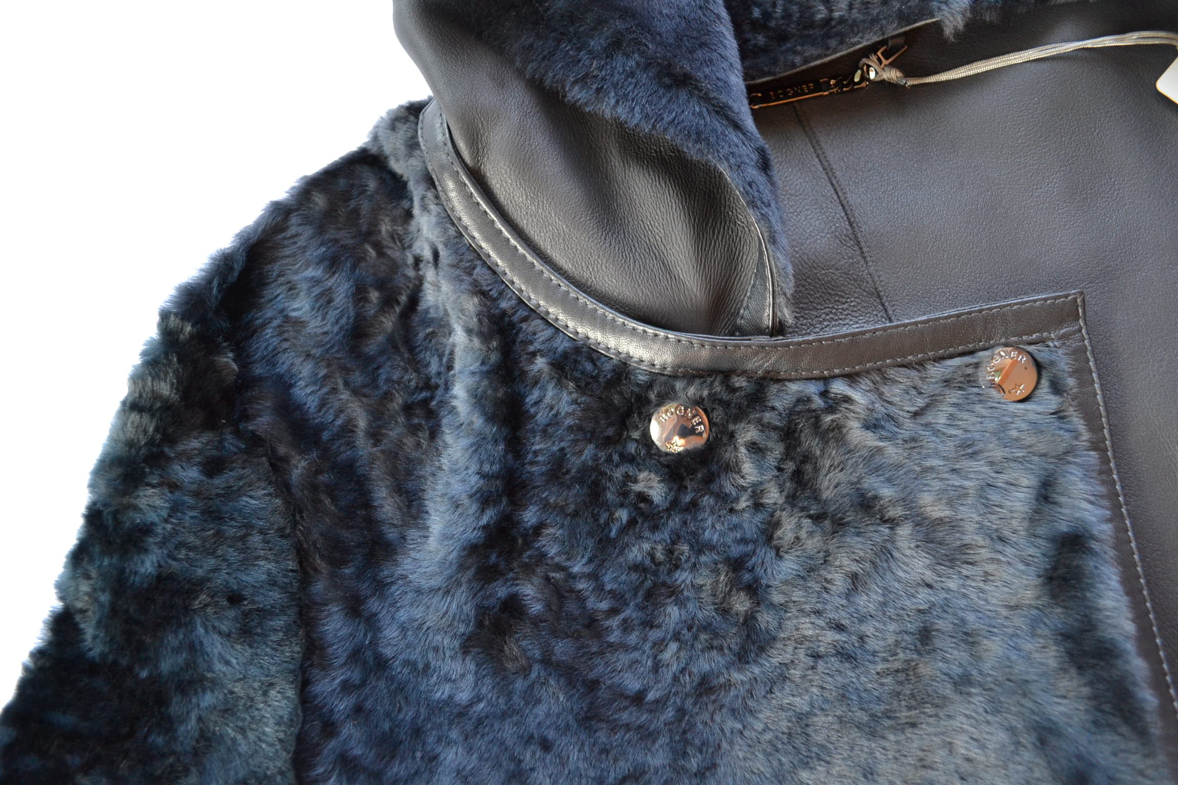 BOGNER PEYTON DAMEN LANGE LAMMFELLMANTEL LAMMFELL / LEDER MANTEL MIT GÜRTEL DARK GREY WOMEN Gr 36 - 38 S-MNEU – Bild 11