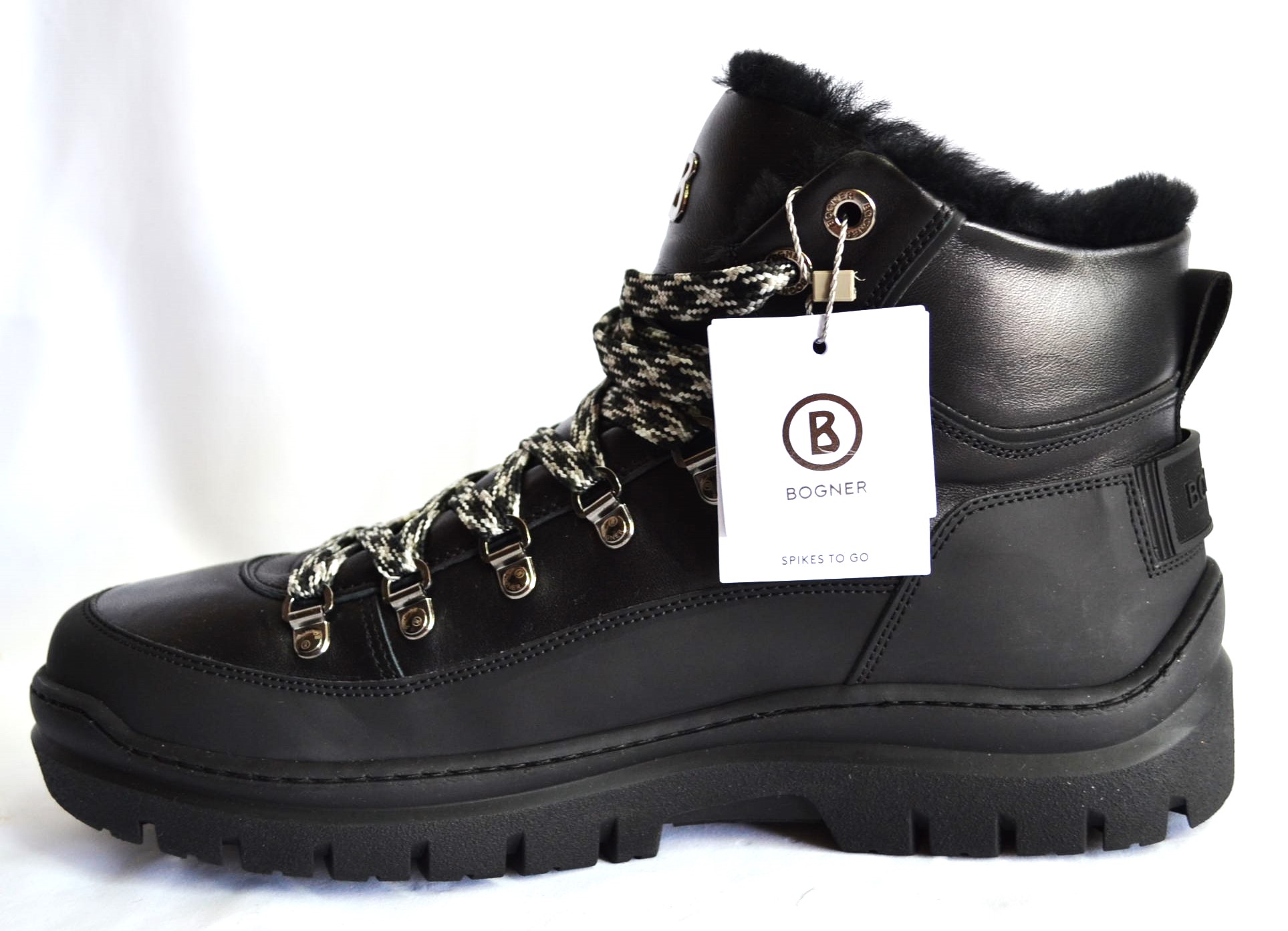 BOGNER HERREN BANSKO LEDER BOOTS SCHWARZ MIT LAMMFELL FUTTER UND SPIKES Gr 44 45 NEU OVP – Bild 10