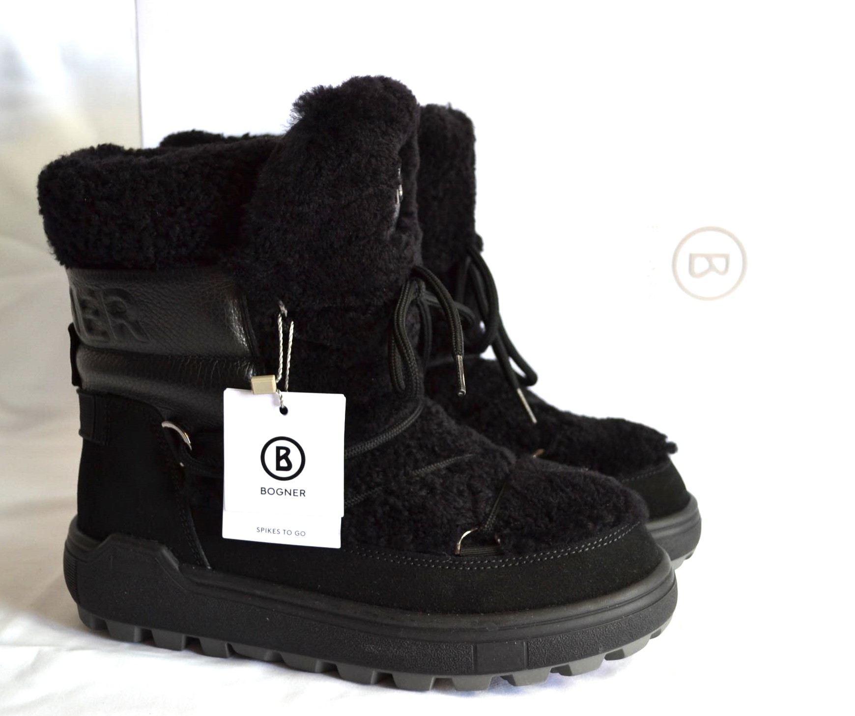 BOGNER CHAMONIX DAMEN LAMMFELL BOOTS STIEFEL MIT SPIKES SCHWARZ Gr 38 NEU – Bild 2