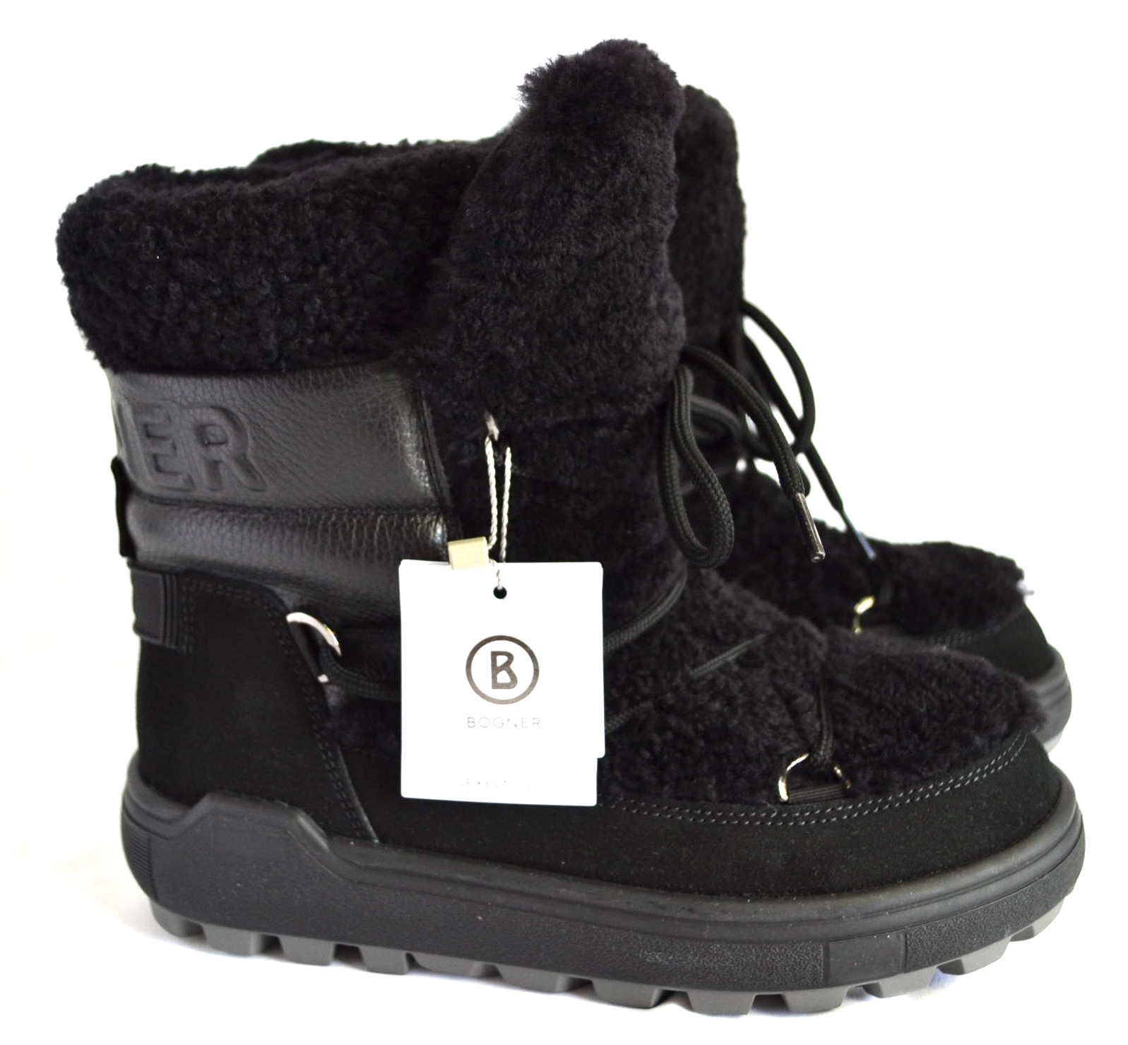 BOGNER CHAMONIX DAMEN LAMMFELL BOOTS STIEFEL MIT SPIKES SCHWARZ Gr 38 NEU
