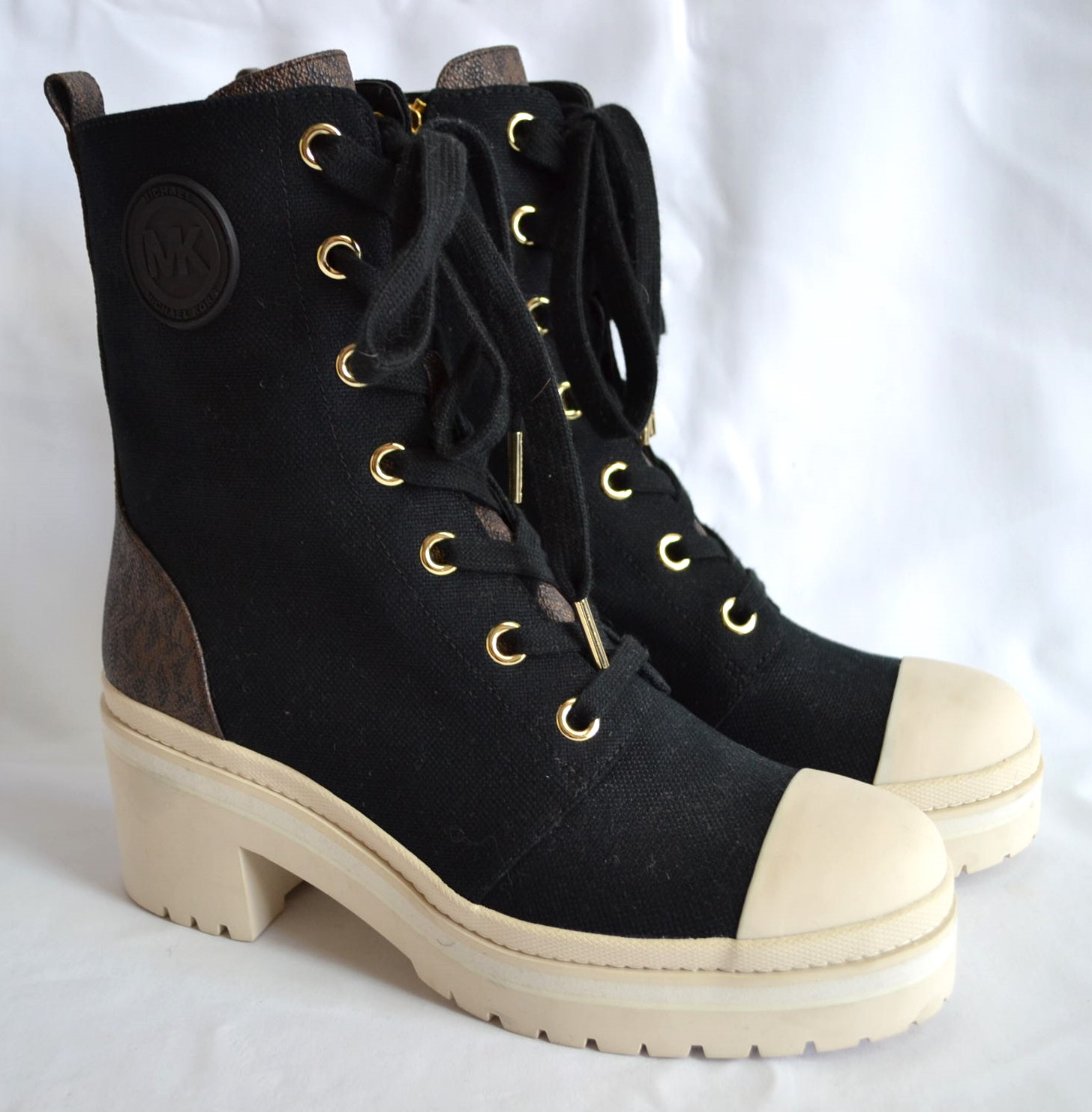 MICHAEL KORS DAMEN BOOTS STIEFEL DENIM LOGO LEDER SCHWARZ WEIß Gr 38,5 8M NEU – Bild 4