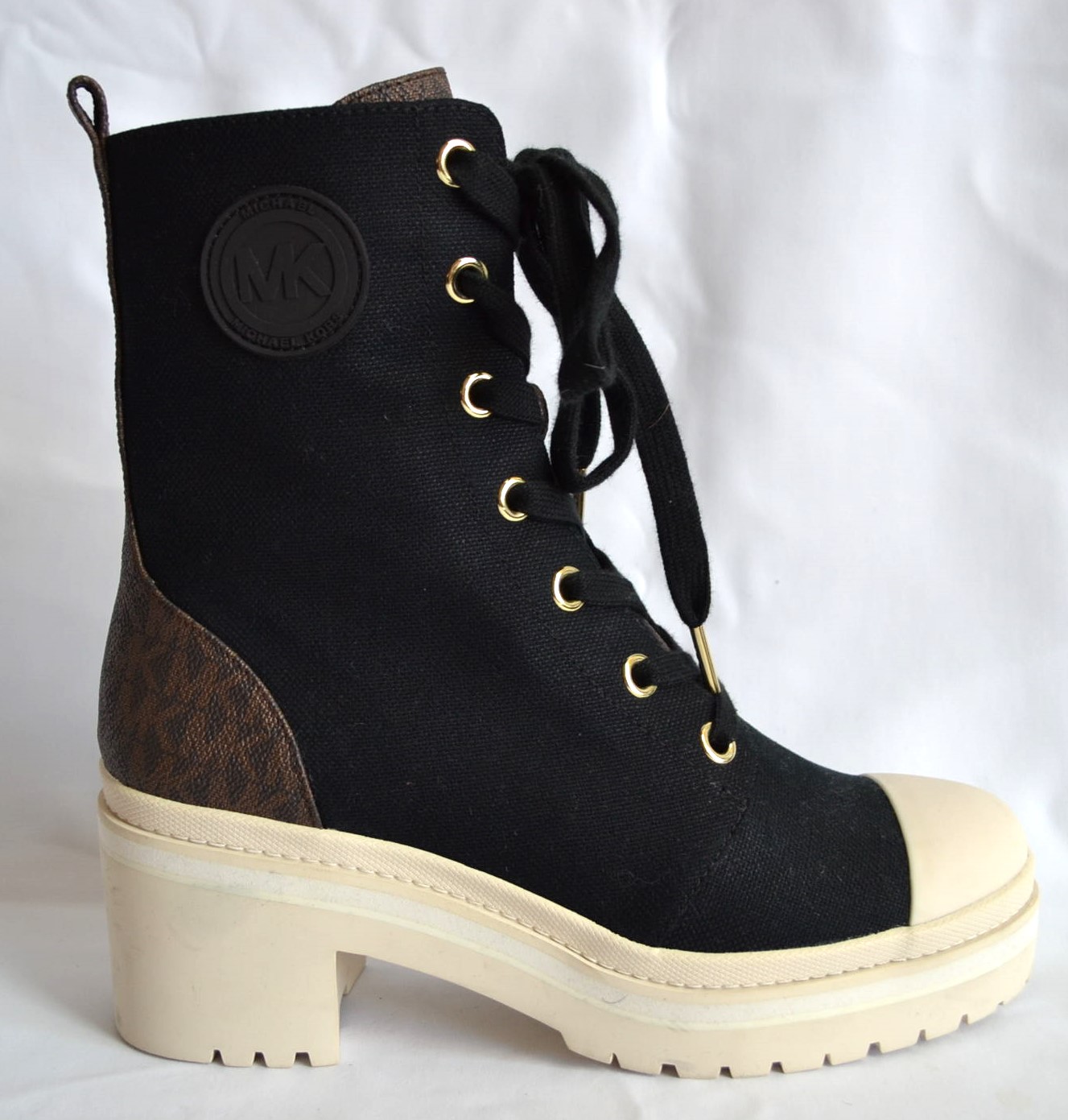 MICHAEL KORS DAMEN BOOTS STIEFEL DENIM LOGO LEDER SCHWARZ WEIß Gr 38,5 8M NEU – Bild 5