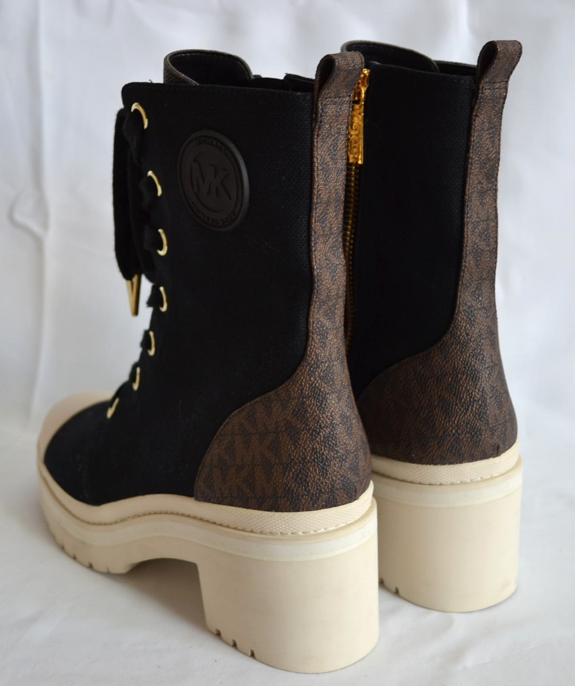 MICHAEL KORS DAMEN BOOTS STIEFEL DENIM LOGO LEDER SCHWARZ WEIß Gr 38,5 8M NEU – Bild 7