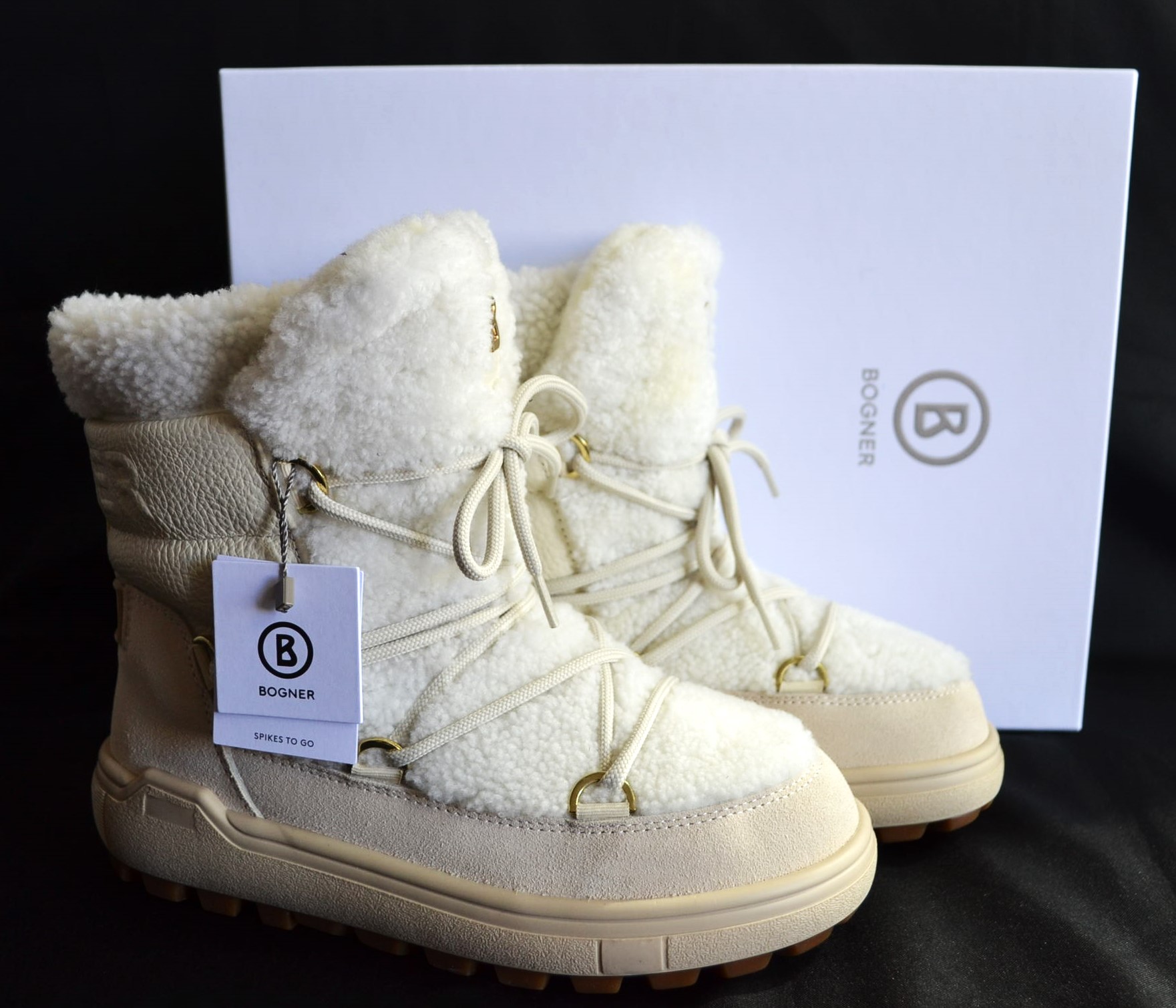 BOGNER CHAMONIX DAMEN LAMMFELL BOOTS STIEFEL MIT SPIKES NATUR Gr 39 NEU – Bild 2