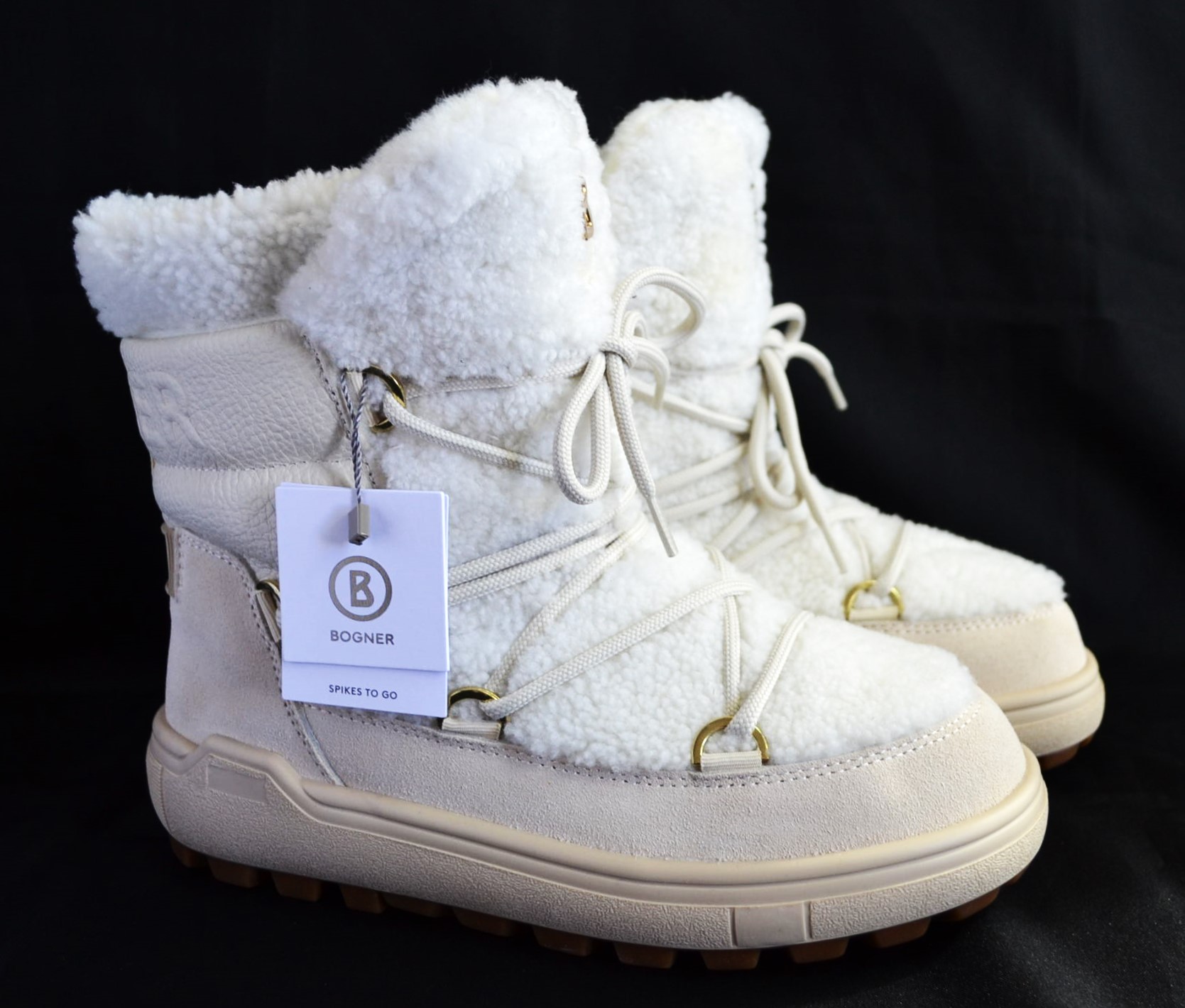 BOGNER CHAMONIX DAMEN LAMMFELL BOOTS STIEFEL MIT SPIKES NATUR Gr 39 NEU