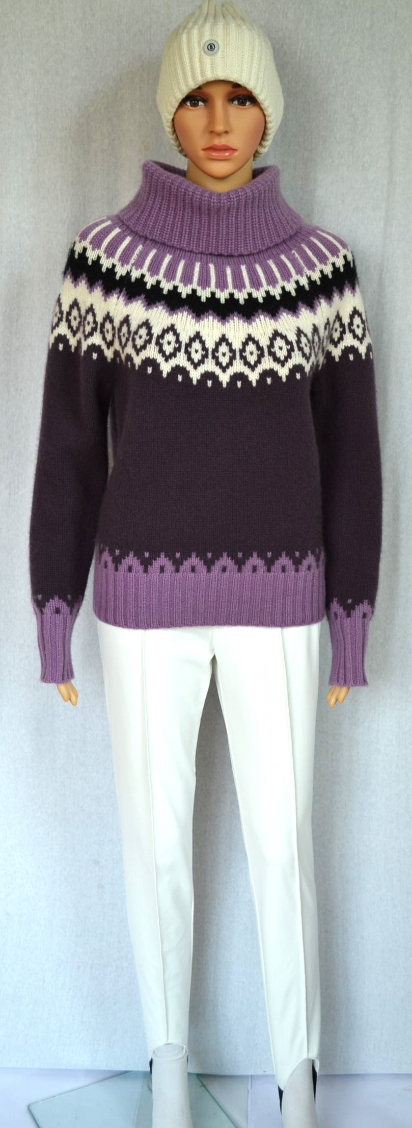 BOGNER INGRID 100% KASCHMIR DAMEN STRICK PULLOVER NORWEGER MUSTER VIOLETT Gr 36 S NEU – Bild 2