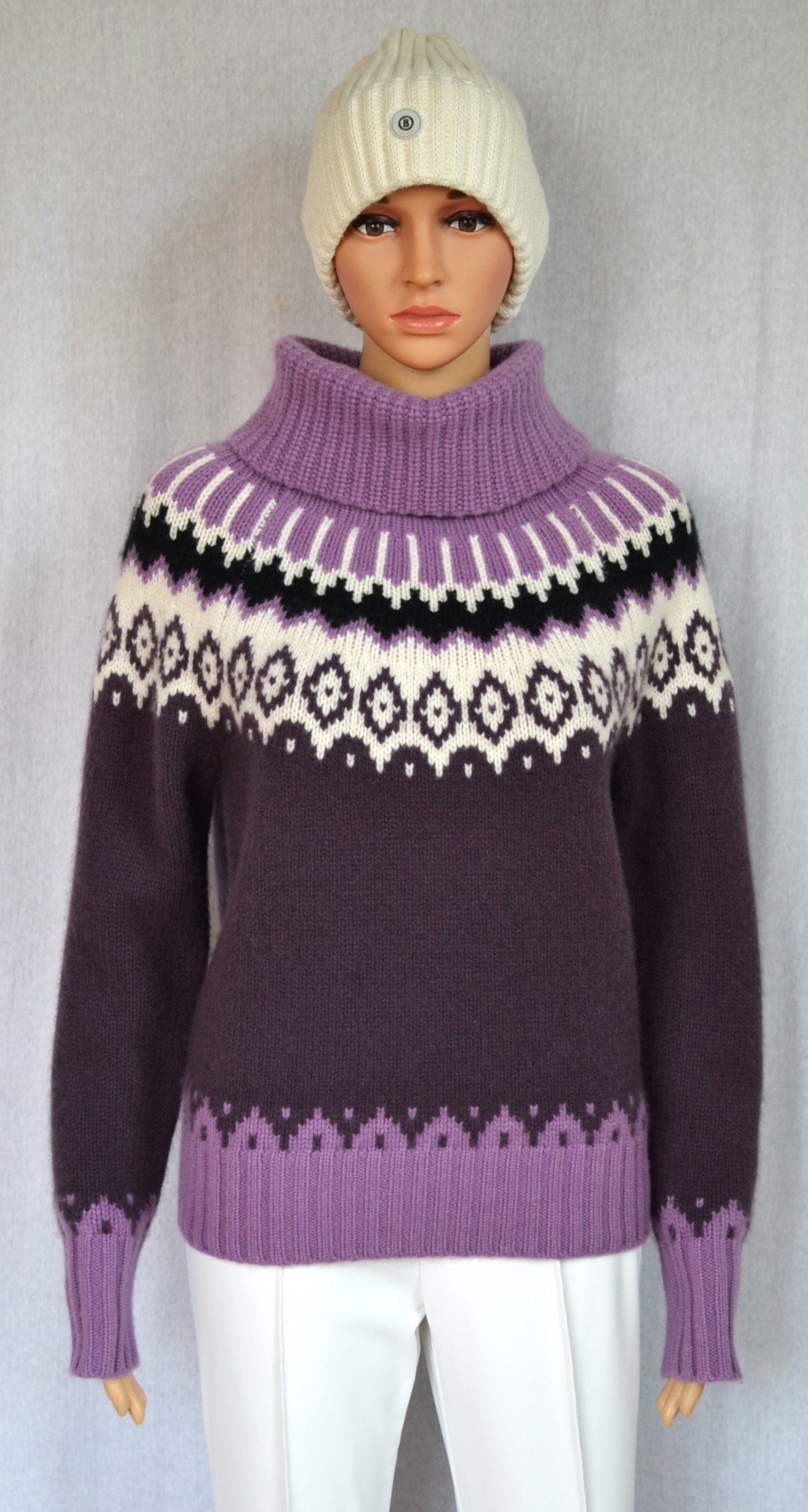 BOGNER INGRID 100% KASCHMIR DAMEN STRICK PULLOVER NORWEGER MUSTER VIOLETT Gr 36 S NEU – Bild 3