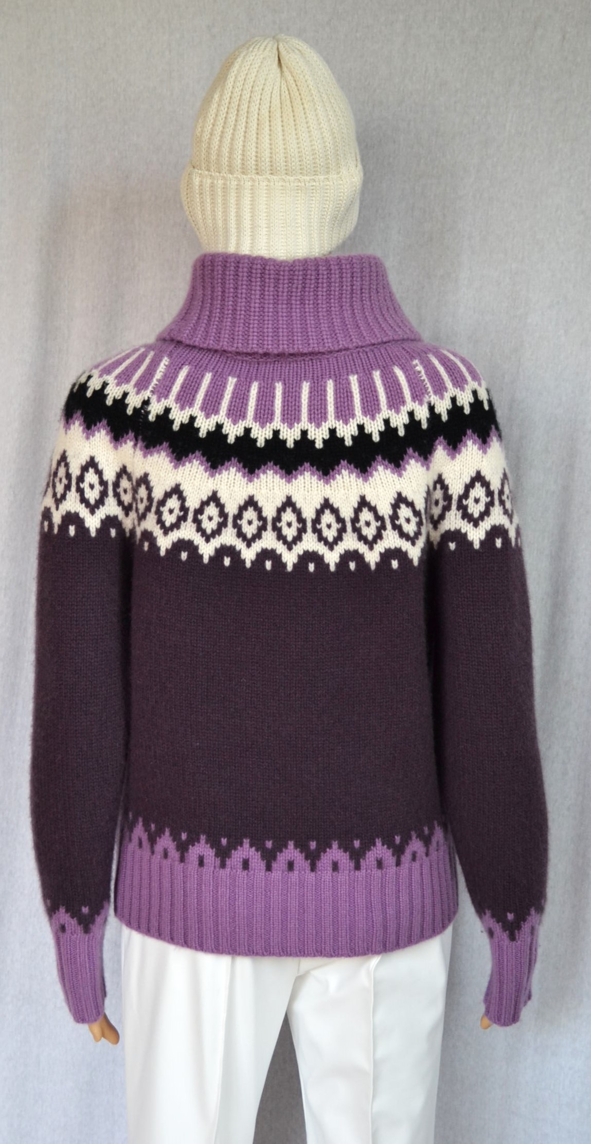 BOGNER INGRID 100% KASCHMIR DAMEN STRICK PULLOVER NORWEGER MUSTER VIOLETT Gr 36 S NEU – Bild 5