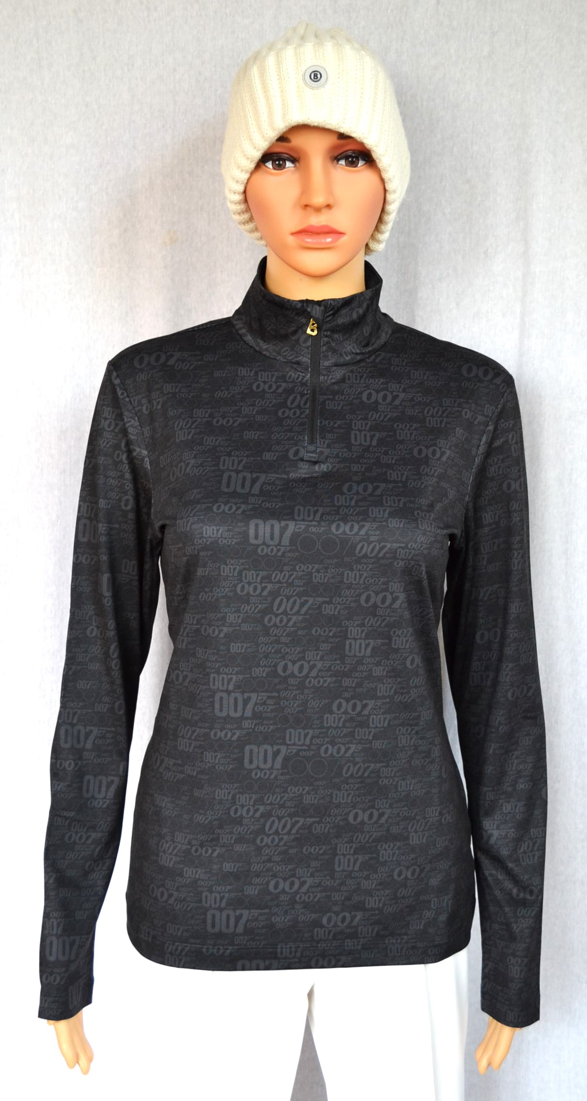 BOGNER DAMEN 007 BOND 13 SKI LONGSLEEVE FIRST LAYER STRETCH UNTERZIEHER SCHWARZ GOLD LOGO PRINT Gr 38 M NEU – Bild 2