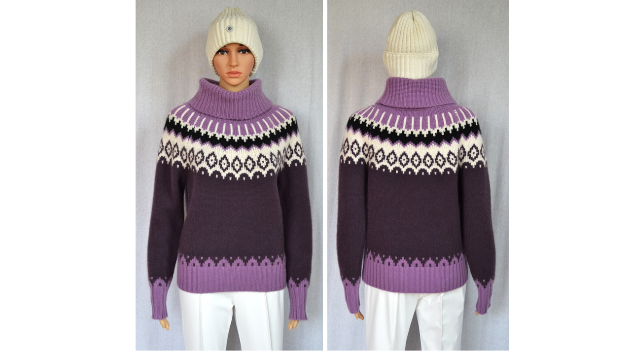 BOGNER INGRID 100% KASCHMIR DAMEN STRICK PULLOVER NORWEGER MUSTER VIOLETT Gr 36 S NEU