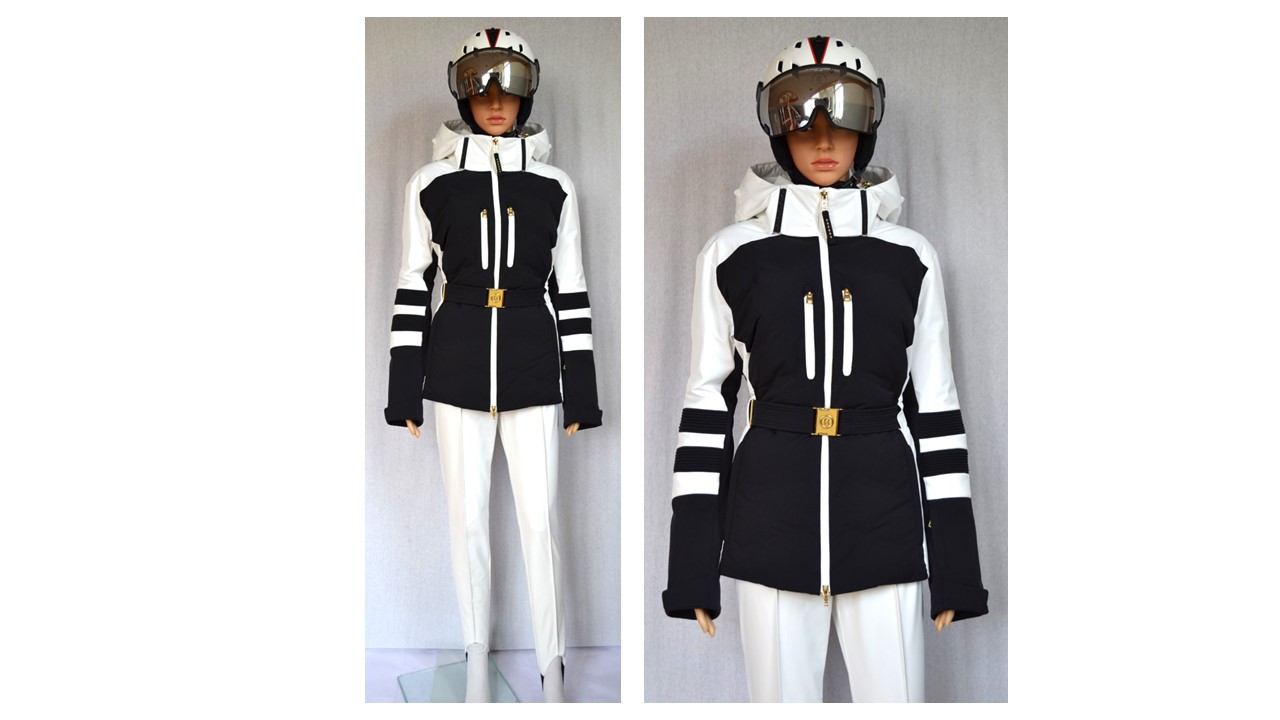 BOGNER KIRA DAMEN SKIJACKE MIT GÜRTEL SCHWARZ WEIß Gr 44 XXL NEU